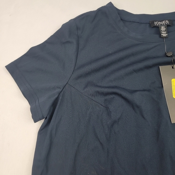 NWT Jones New York flowy pleated back navy short sleeve blouse - Picture 2 of 5